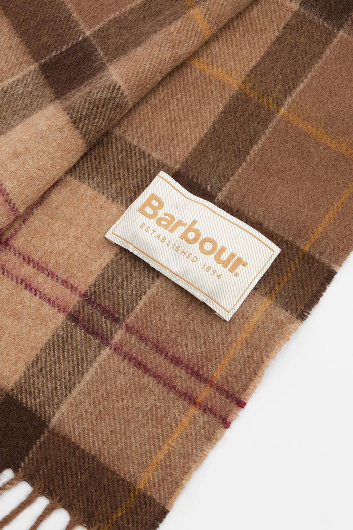 Barbour Tartan Scarf Muted Tartan LSC0129 woven label detail Shop Barbour at Dotique