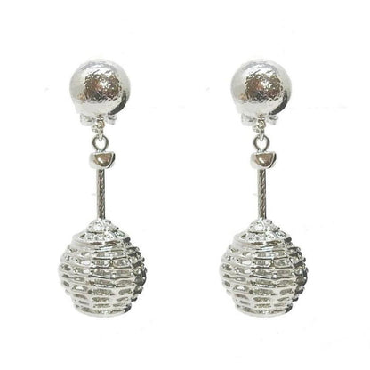 Silver Basketweave Clip Dangle Earrings with sparkling cubic zirconia accents.