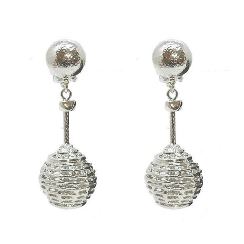 Silver Basketweave Clip Dangle Earrings with sparkling cubic zirconia accents.