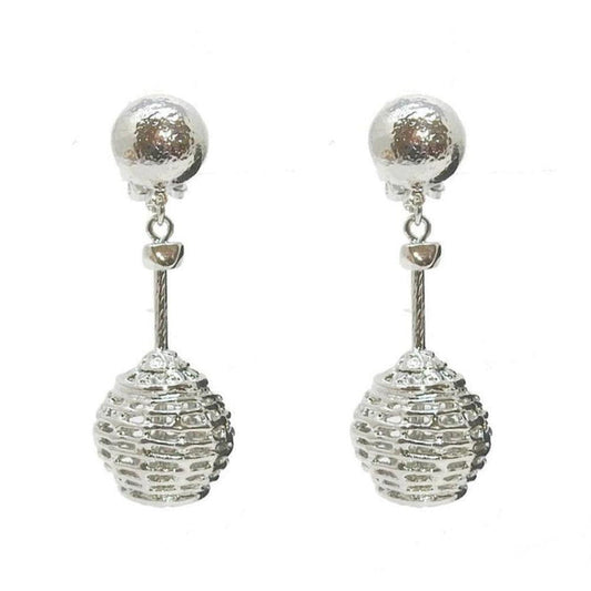 Silver Basketweave Clip Dangle Earrings with sparkling cubic zirconia accents.