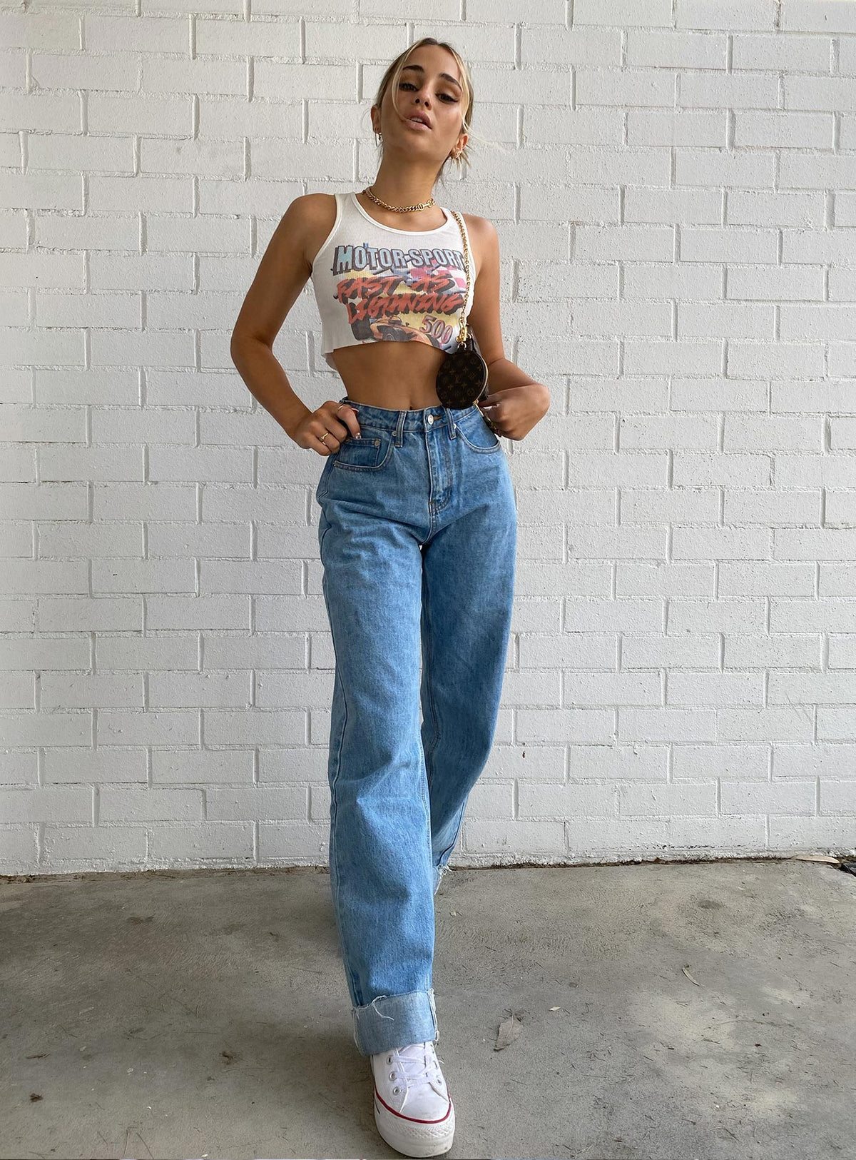 Ollie Mid Rise Straight Leg Jeans Mid Wash Denim