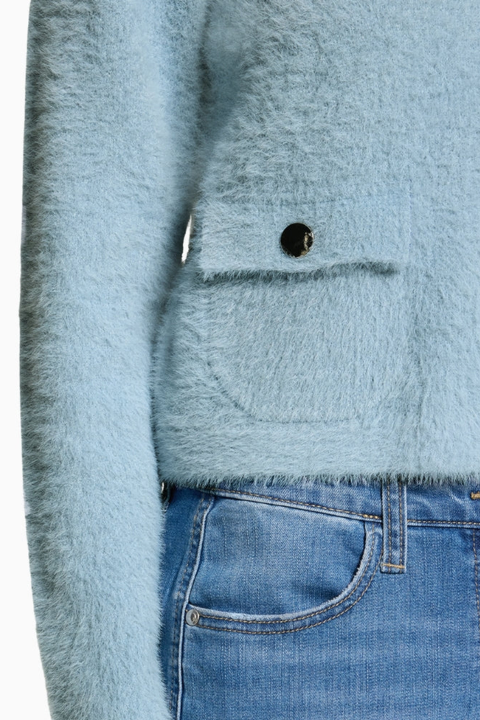 Betty Barclay 5496/2034 Knitted Jacket with Front Pockets Sky Blue jacket detail Shop Betty Barclay at Dotique
