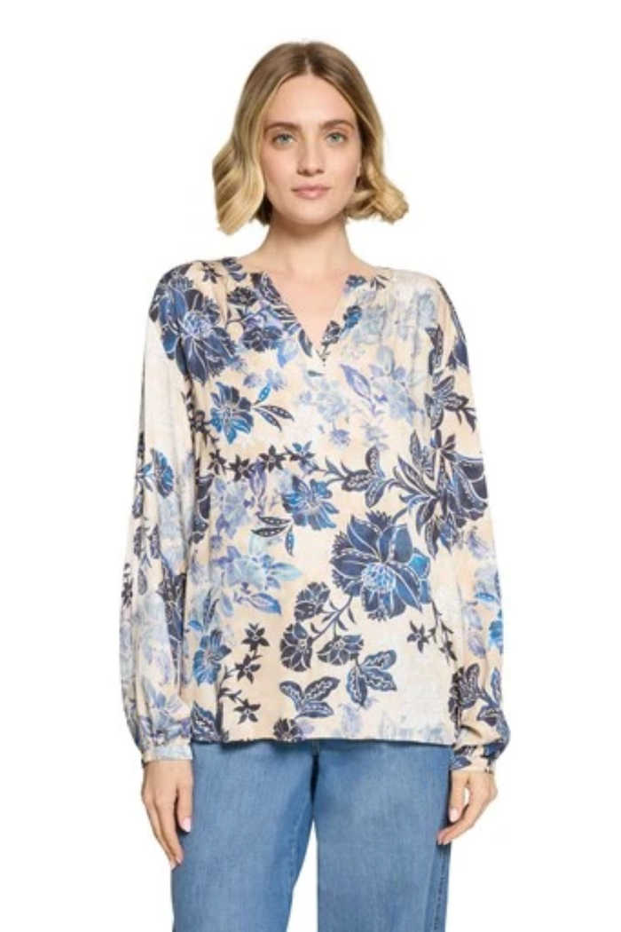 Betty Barclay 8117/1703 Floral Blouse Beige/Blue worn by model Shop Betty Barclay at Dotique