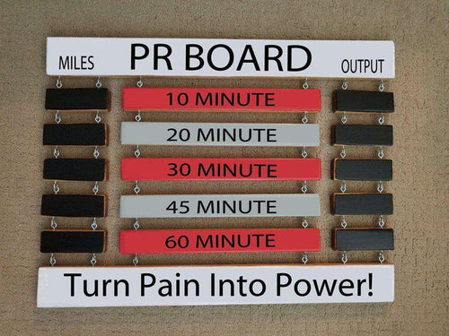 Personalized treadmill and spin bike PR board handcrafted for home gym motivation