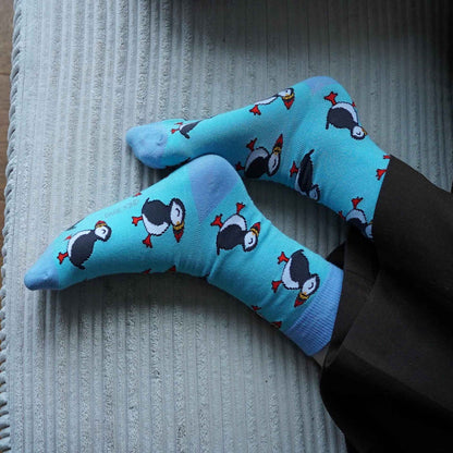 person wearing puffins bamboo socks