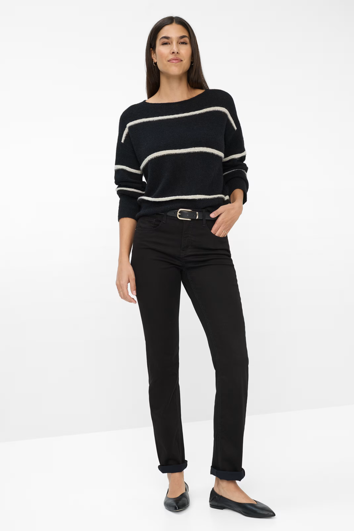 Brax 71-1707 02 Mary Winter Dream Five-Pocket Straight Leg Jeans Black on model. Shop Brax at Dotique