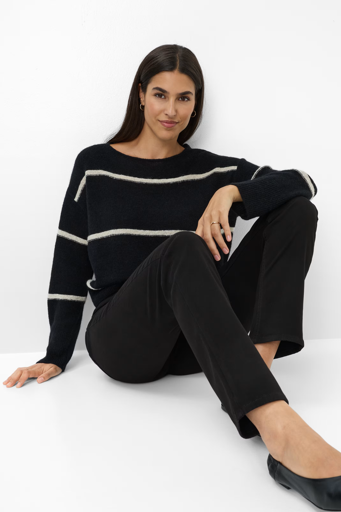 Brax 71-1707 02 Mary Winter Dream Five-Pocket Straight Leg Jeans Black on model. Shop Brax at Dotique