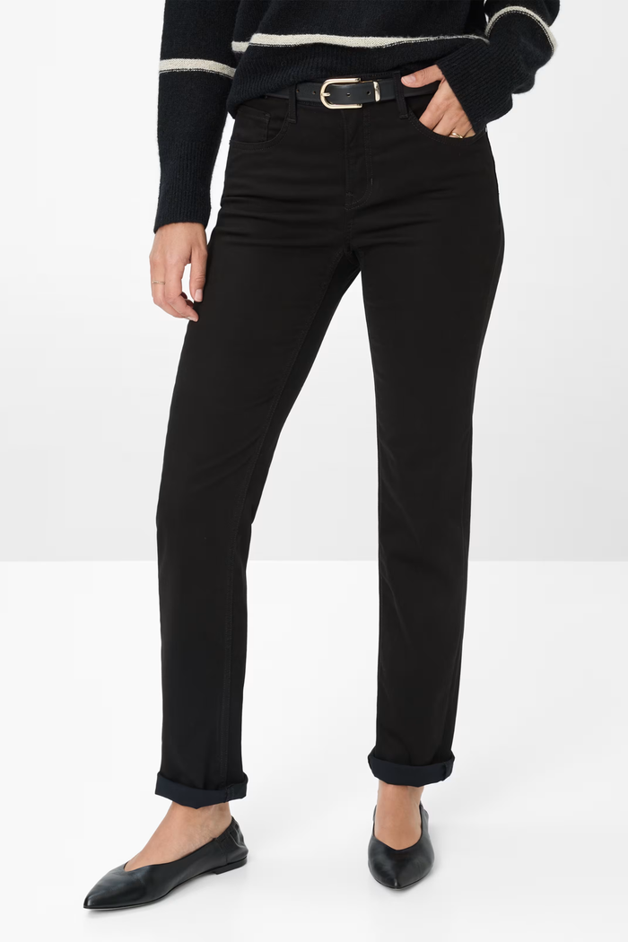 Brax 71-1707 02 Mary Winter Dream Five-Pocket Straight Leg Jeans Black on model. Shop Brax at Dotique
