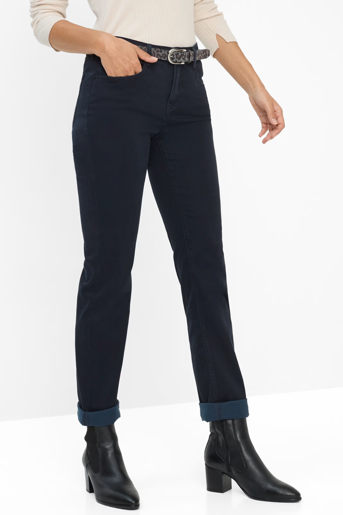 Brax 71-1707 22 Mary Winter Dream Five-Pocket Straight Leg Jeans Dark Blue on model. Shop Brax at Dotique