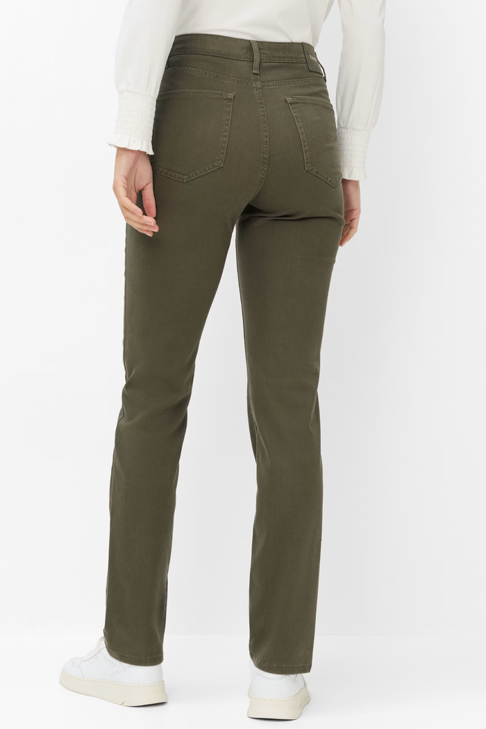 Brax 71-1707 33 Mary Winter Dream Five-Pocket Straight Leg Jeans Green Khaki back view. Shop Brax at Dotique