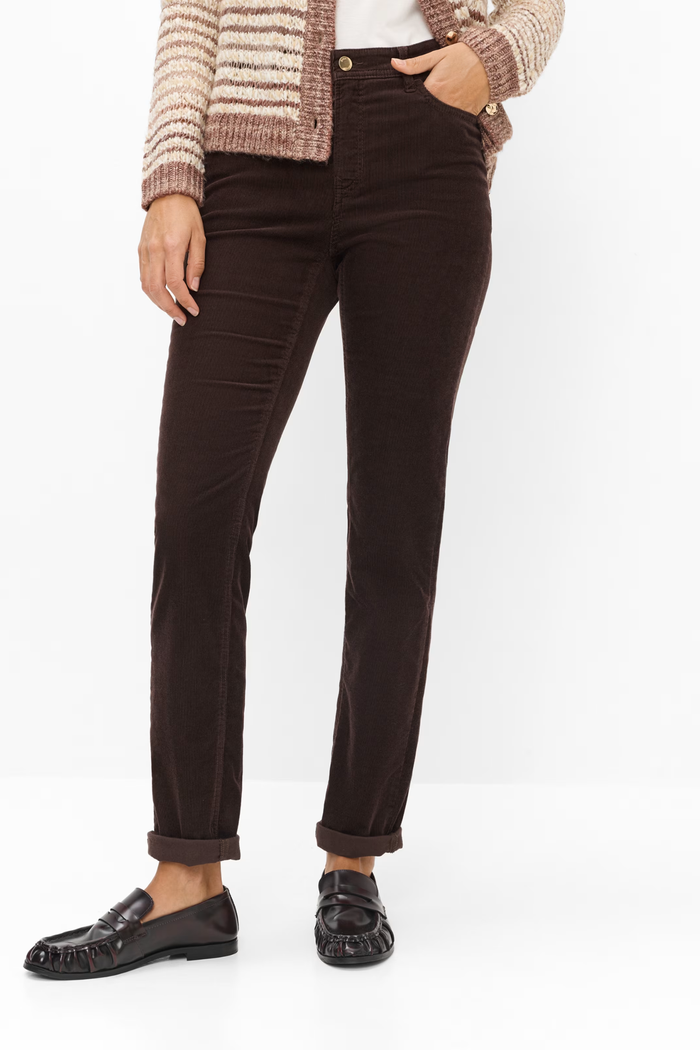 BRAX Mary Corduroy Trousers 9-3833/55 Dark Brown on model. Shop Brax at Dotique