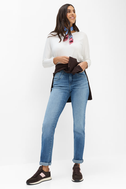 BRAX Mary Light Blue Straight Leg Jeans 09-6503-27 on model. You can Shop Brax at Dotique