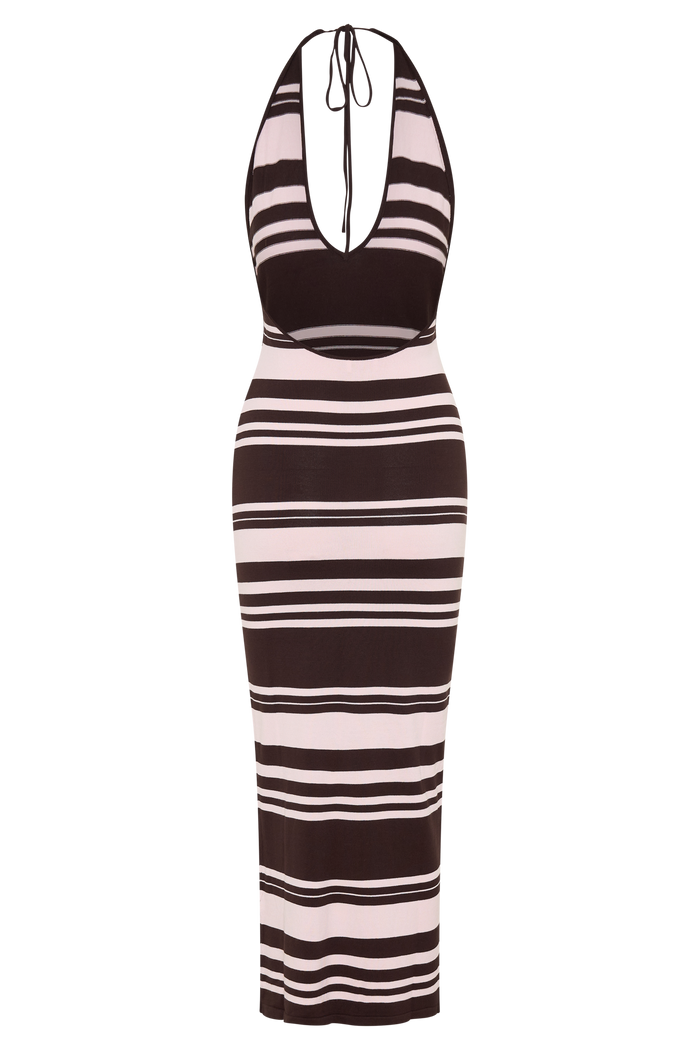 Brienne Stripe Midi Dress - Pink/Chocolate