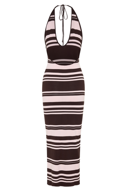 Brienne Stripe Midi Dress - Pink/Chocolate