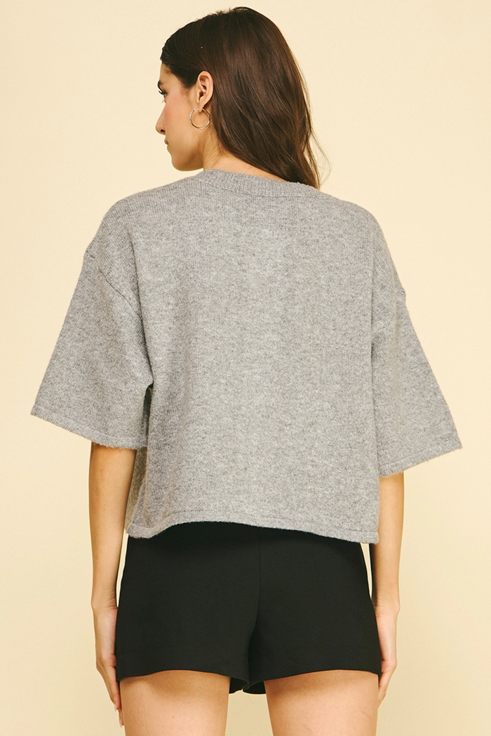 Button Down Short Sleeve Sweater Heather Grey