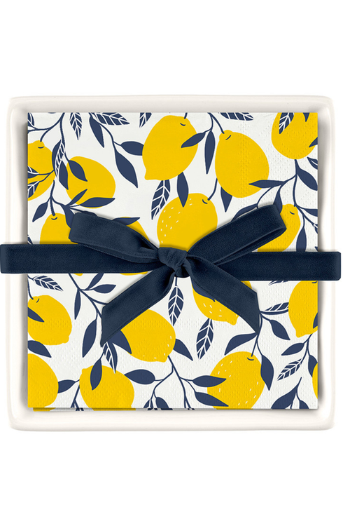 Ceramic Napkin Holder w/Lemon Napkins