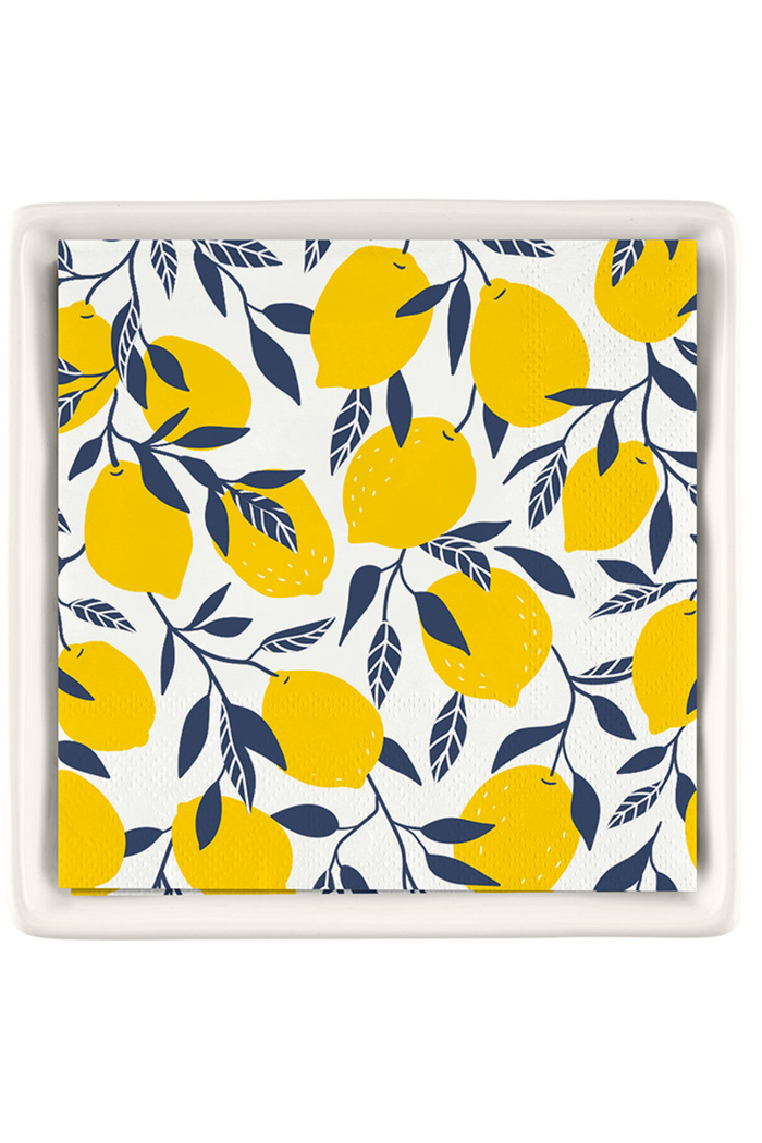 Ceramic Napkin Holder w/Lemon Napkins