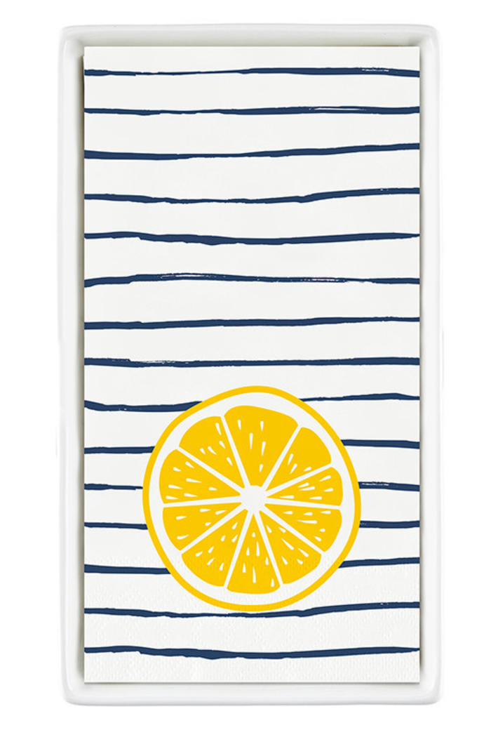 Ceramic Napkin Holder w/Stripes & Lemons (Guest Size)
