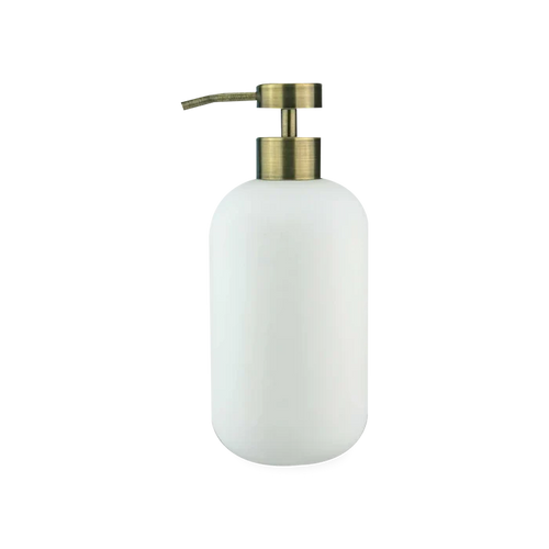 Using soft and organic forms, the Ceramic Rubber Dispenser is made of ceramics coated with a luxurious white rubber finish along with an antiqued gold finished pump.