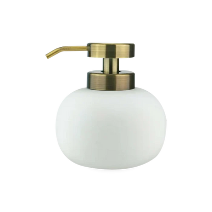 Using soft and organic forms, the Ceramic Rubber Dispenser is made of ceramics coated with a luxurious white rubber finish along with an antiqued gold finished pump.