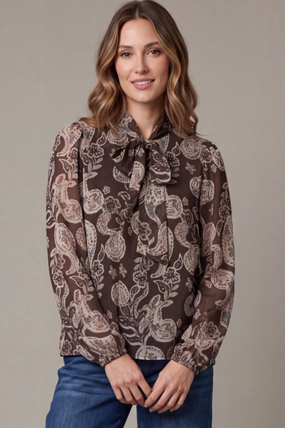 Chiffon Print Top w/ Bow