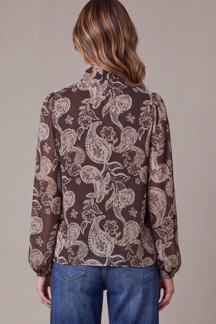 Chiffon Print Top w/ Bow