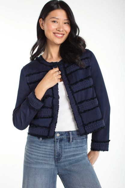 Collarless Jacket With Fray & Lace
