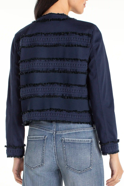 Collarless Jacket With Fray & Lace
