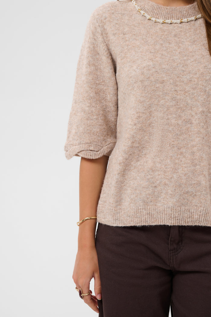 Cream 10615358 CRTrusty Knit Blouse Oat Melange beige knit blouse Shop Cream at Dotique