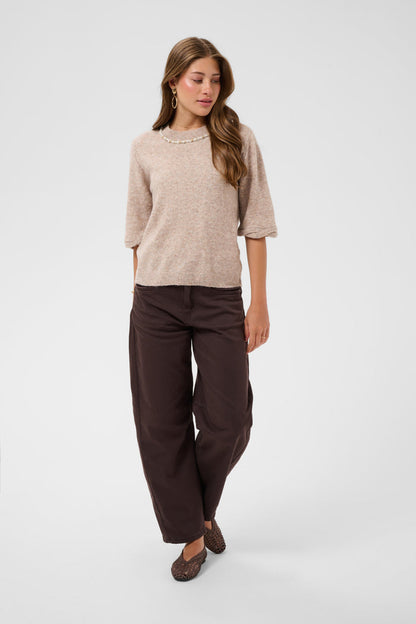 Cream 10615358 CRTrusty Knit Blouse Oat Melange beige knit blouse Shop Cream at Dotique