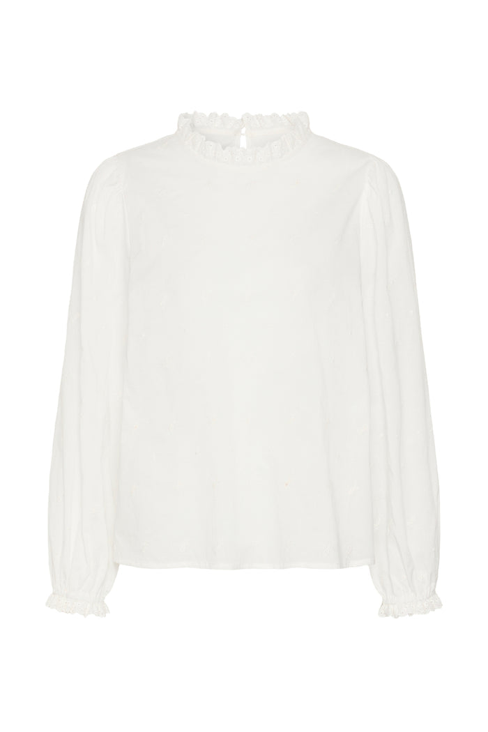 Cream 10615648 CRKalikah Blouse Snow White white ruffle neck blouse Shop Cream at Dotique