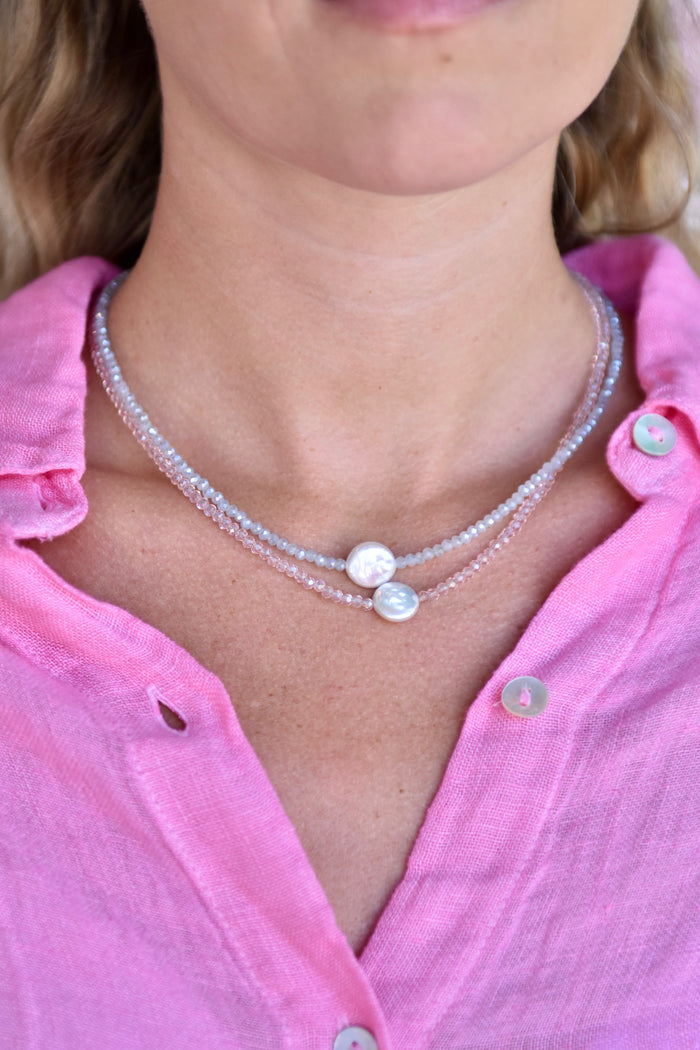 Crystal Choker with Coin Pearl Pale Blue