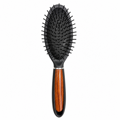 CS Beauty Cushion Brush with wood-effect handle – gentle detangling hairbrush for reducing breakage, smoothing hair and massaging the scalp.