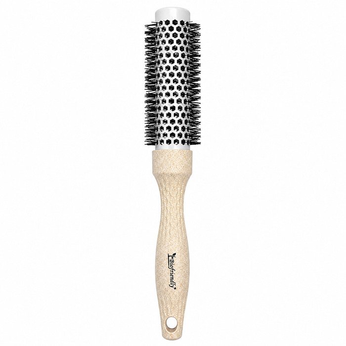 CS Beauty Eco Friendly Ceramic Radial Brush Beige with natural-look handle – sustainable styling brush for blow drying, volume and salon-quality results.