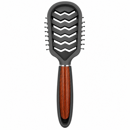 Back view of CS Beauty Vent Brush with wood-effect handle – breathable vent design for faster airflow and efficient styling.
