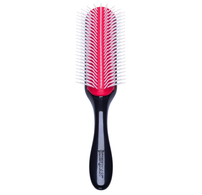 Denman D4 The Original Styler 9-Row Brush front view with 9-row nylon pins and anti-static rubber pad for curl definition, detangling and styling.