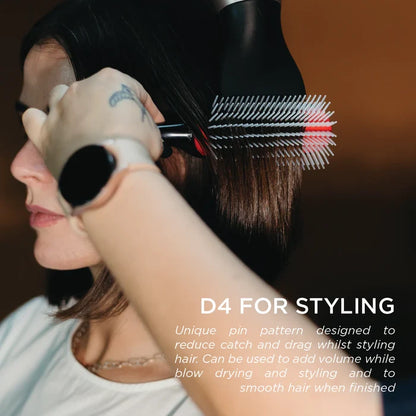 Denman D4 Original Styler 9-Row Brush used during blow-drying to smooth hair, reduce snagging and add volume.