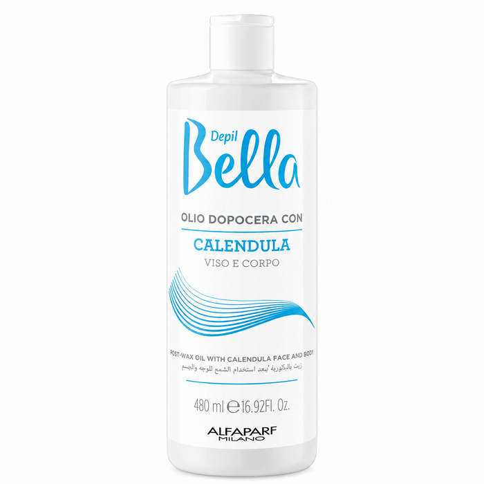 Depil Bella Post-Wax Oil with Calendula Face & Body 480ml nourishing post-wax oil to remove wax residue and soothe skin after hair removal
