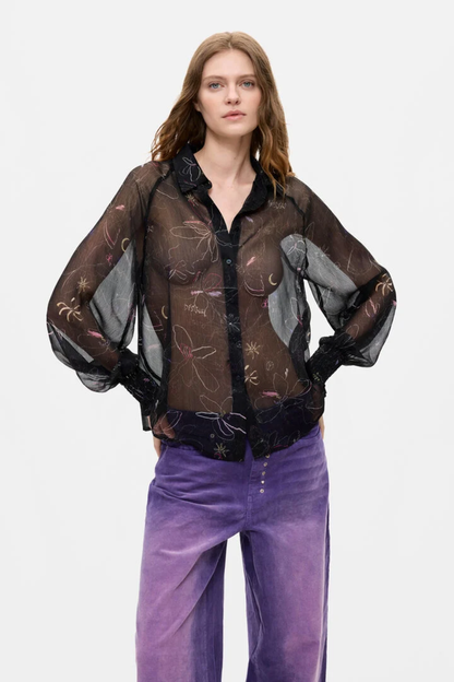 Desigual Sheer Floral Blouse – Black by Desigual. Shop Desigual at Dotique.