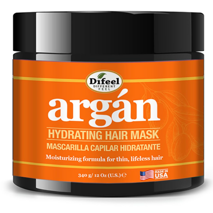 Difeel Argan Oil Hydrating Hair Mask 340g front view moisturizing deep conditioning treatment for dry, damaged, frizzy and lifeless hair.