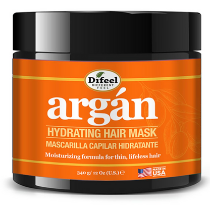 Difeel Argan Oil Hydrating Hair Mask 340g front view moisturizing deep conditioning treatment for dry, damaged, frizzy and lifeless hair.