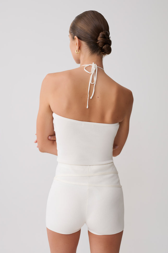 Dimitri Knit Halter Top With Hardware - Ivory