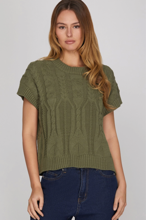 Drop Shoulder Cable Knit Sweater