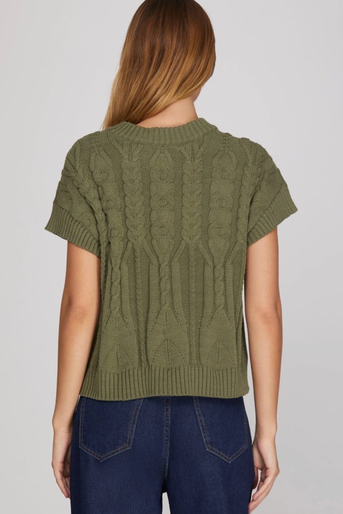 Drop Shoulder Cable Knit Sweater