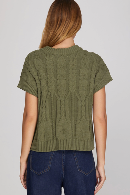 Drop Shoulder Cable Knit Sweater