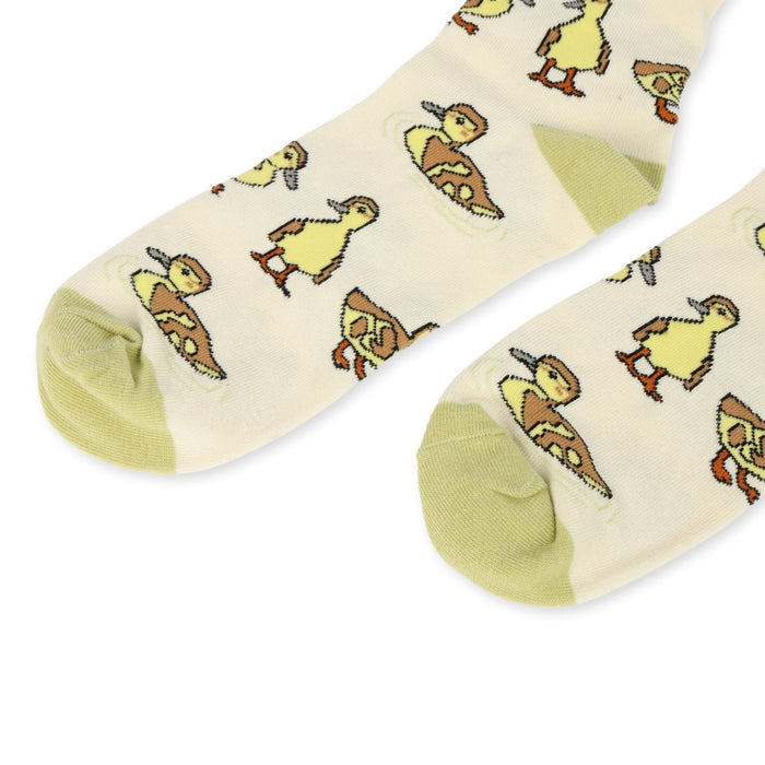 close up to green ducklings bamboo socks
