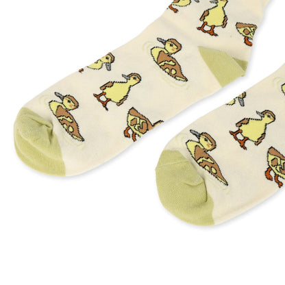 close up to green ducklings bamboo socks