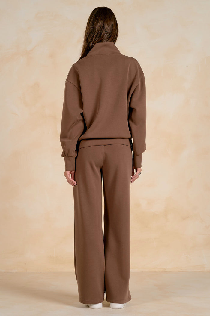 Elan SC11742 3/4 Zip Top Light Brown on model Shop Elan at Dotique