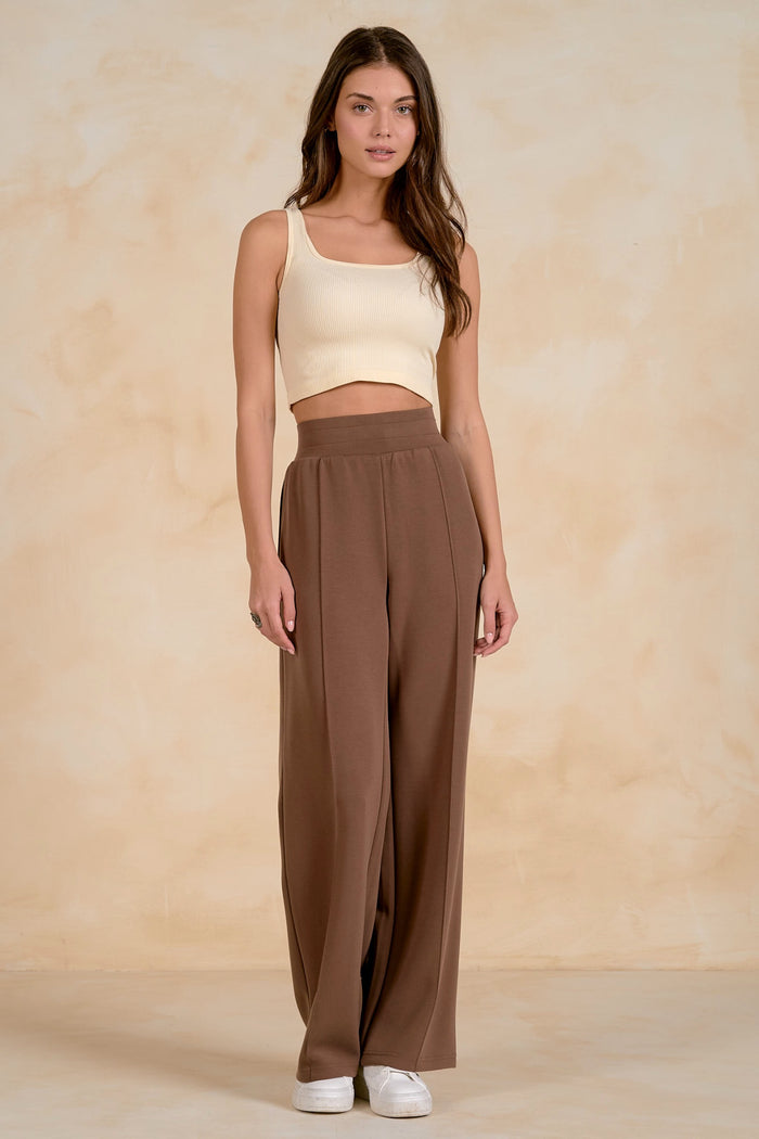 Elan SC2771 Elastic Waist Pants Light Brown on model Shop Elan at Dotique