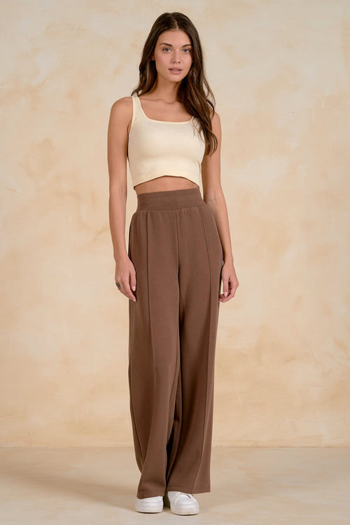 Elan SC2771 Elastic Waist Pants Light Brown on model Shop Elan at Dotique